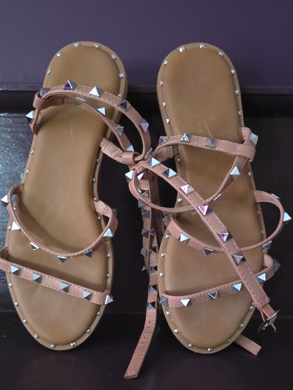Nicole Miller Tan Studded Gladiator Sandals
